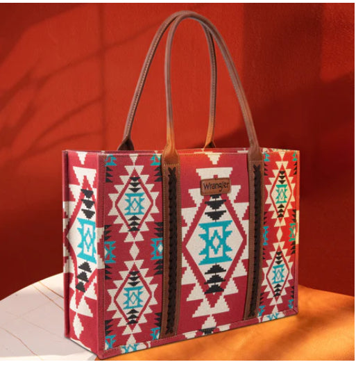 WRANGLER SOUTHWESTERN Wide Tote ~ BURGUNDY
