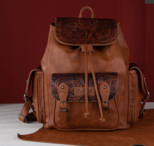 Wrangler Vintage Floral Tooled Backpack - Brown