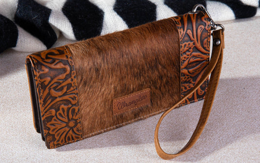 Wrangler Hair On Cowhide Vintage Floral Wallet ~ Brown