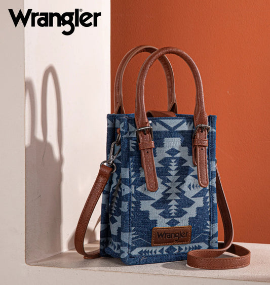 Wrangler Southwestern Print North South Mini Crossbody- Jean