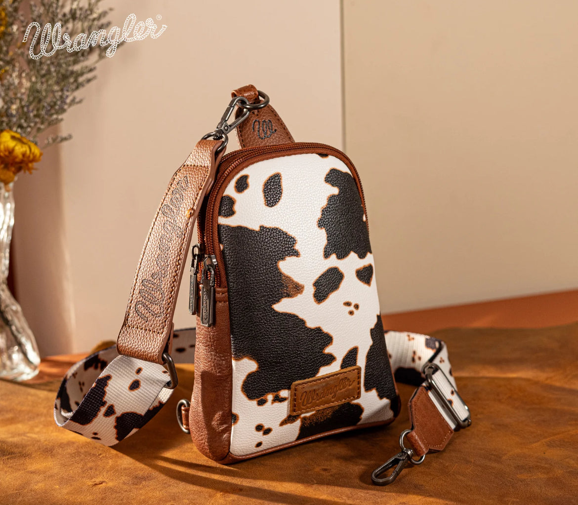 WRANGLER BLACK COW PRINT CHEST SLING