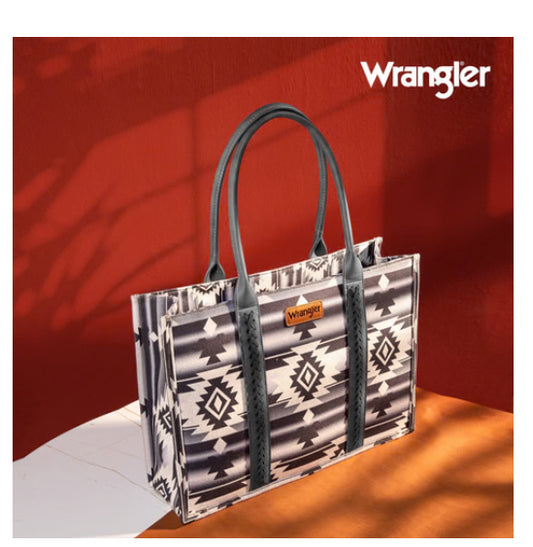 Wrangler Southwestern Pattern Canvas Wide Tote - BLACK