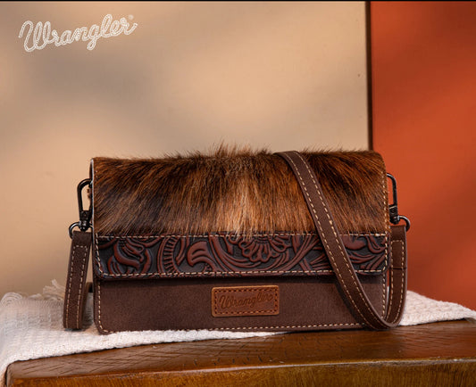 Wrangler Hair On Cowhide Wallet/Crossbody -Coffee