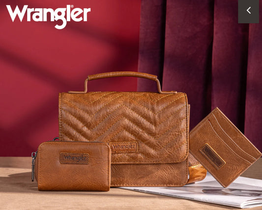 Wrangler 3PCs Set Mini Top Handle Crossbody/Wallet/Card Case Set