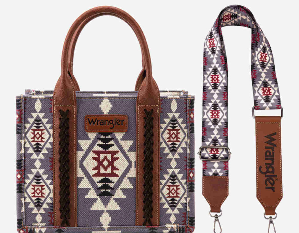 Wrangler Allover Aztec Dual Sided Print Crossbody Canvas Tote~ LAVENDER