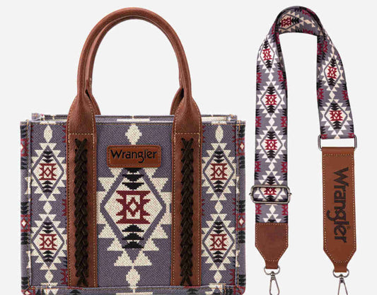 Wrangler Allover Aztec Dual Sided Print Crossbody Canvas Tote~ LAVENDER