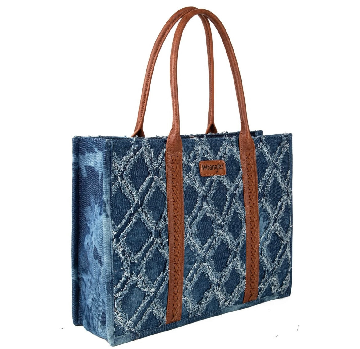Wrangler Denim Frayed Fringed Cavans Denim Tote Jean