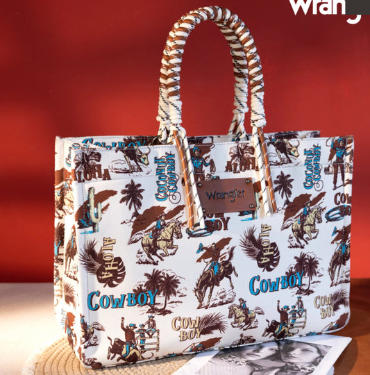 Wrangler COWBOY Dual Sided Print Canvas Wide Tote