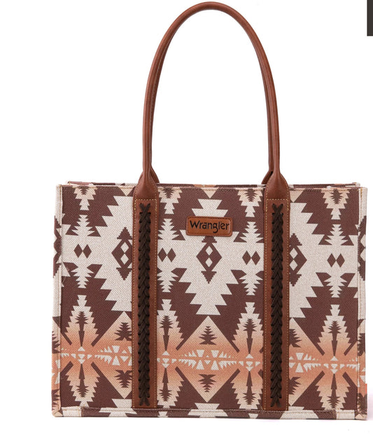 WRANGLER SOUTHWESTERN Wide Tote ~ Light Brown