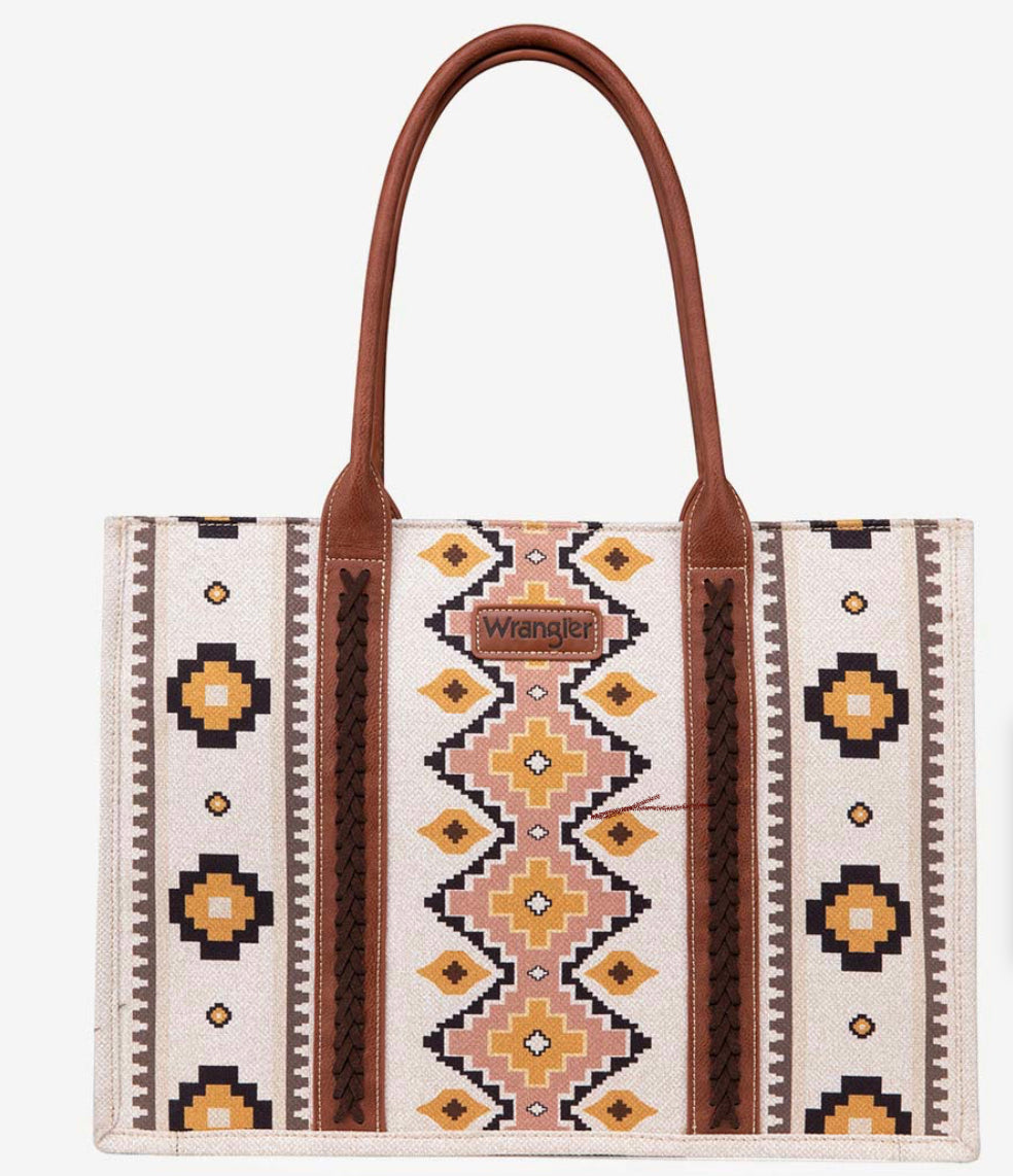 Wrangler Southwestern Pattern Canvas Wide Tote - COFFEE
