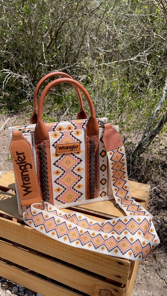 Wrangler Southwestern Print Small Canvas Tote/Crossbody~Coffee