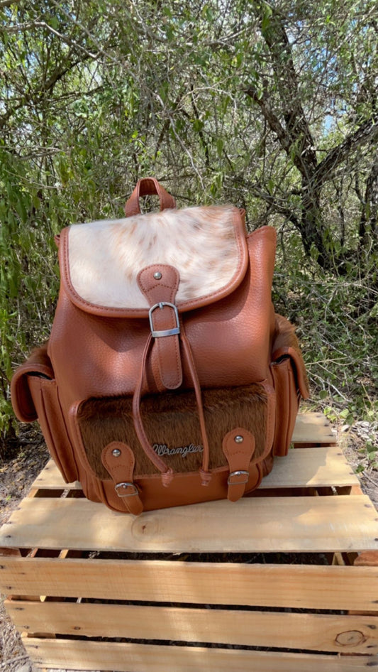 Wrangler Hair On Cowhide Backpack~Brown