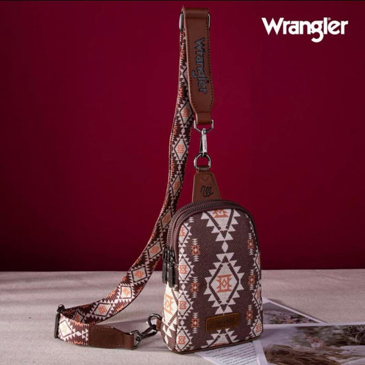 Wrangler Aztec Print Crossbody Sling Chest Bag~ Dark Brown