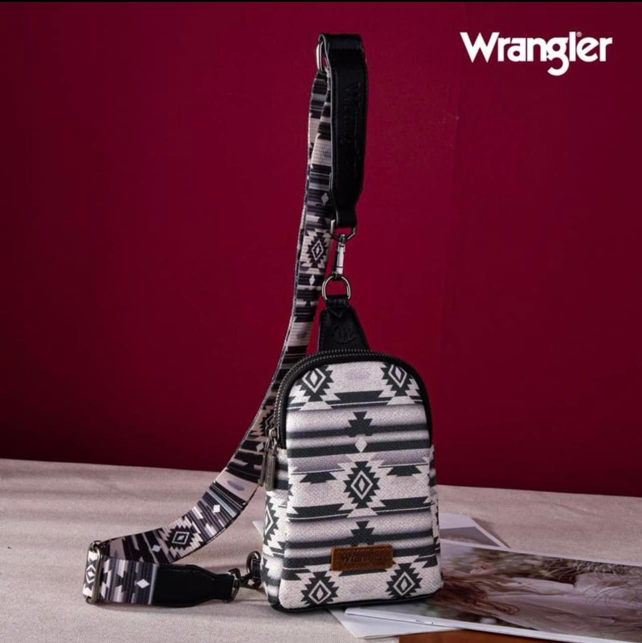 Wrangler Aztec Print Crossbody Sling Chest Bag-Black