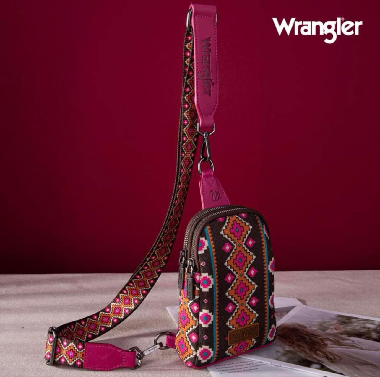 Wrangler Aztec Print Crossbody Sling Chest Bag~ HOT PINK