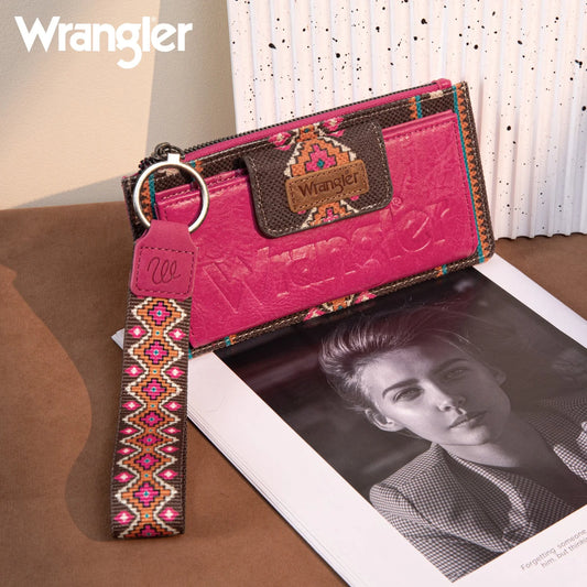 Wrangler Aztec Print Bi-Fold Wallet Wristlet- HOT PINK