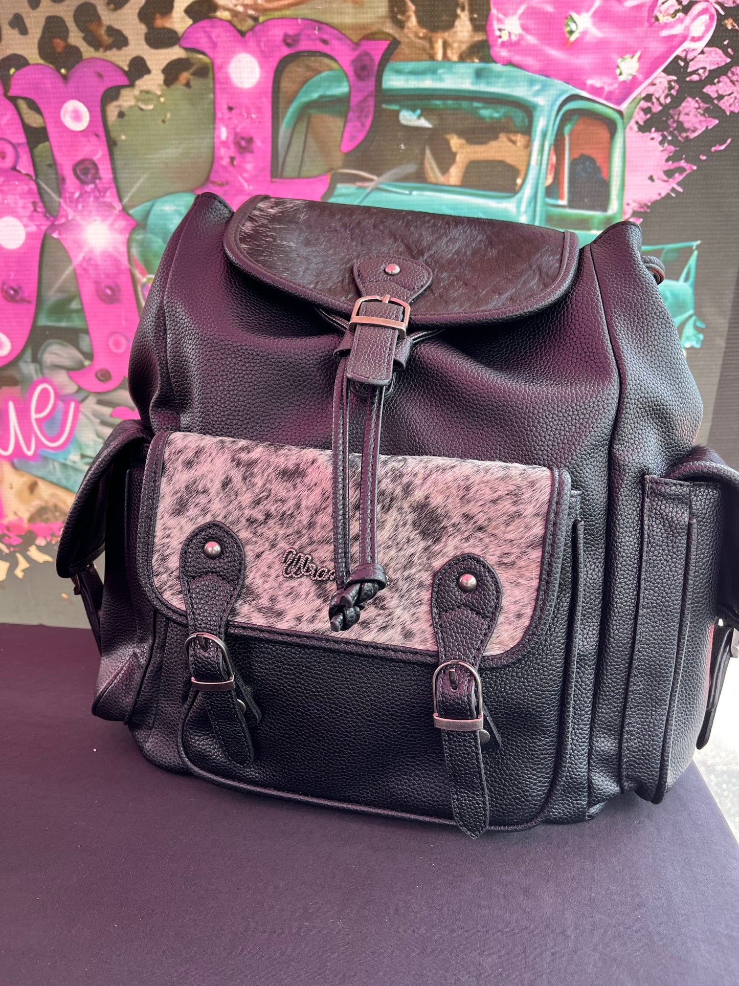 Wrangler Hair On Cowhide Backpack~Black