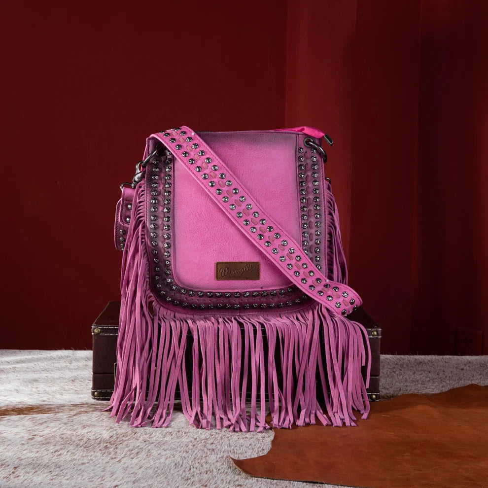 Wrangler Studded Fringe Concealed Carry CrossBody ~ Pink