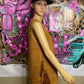 Camel Suede Tank Top with Side Fringes