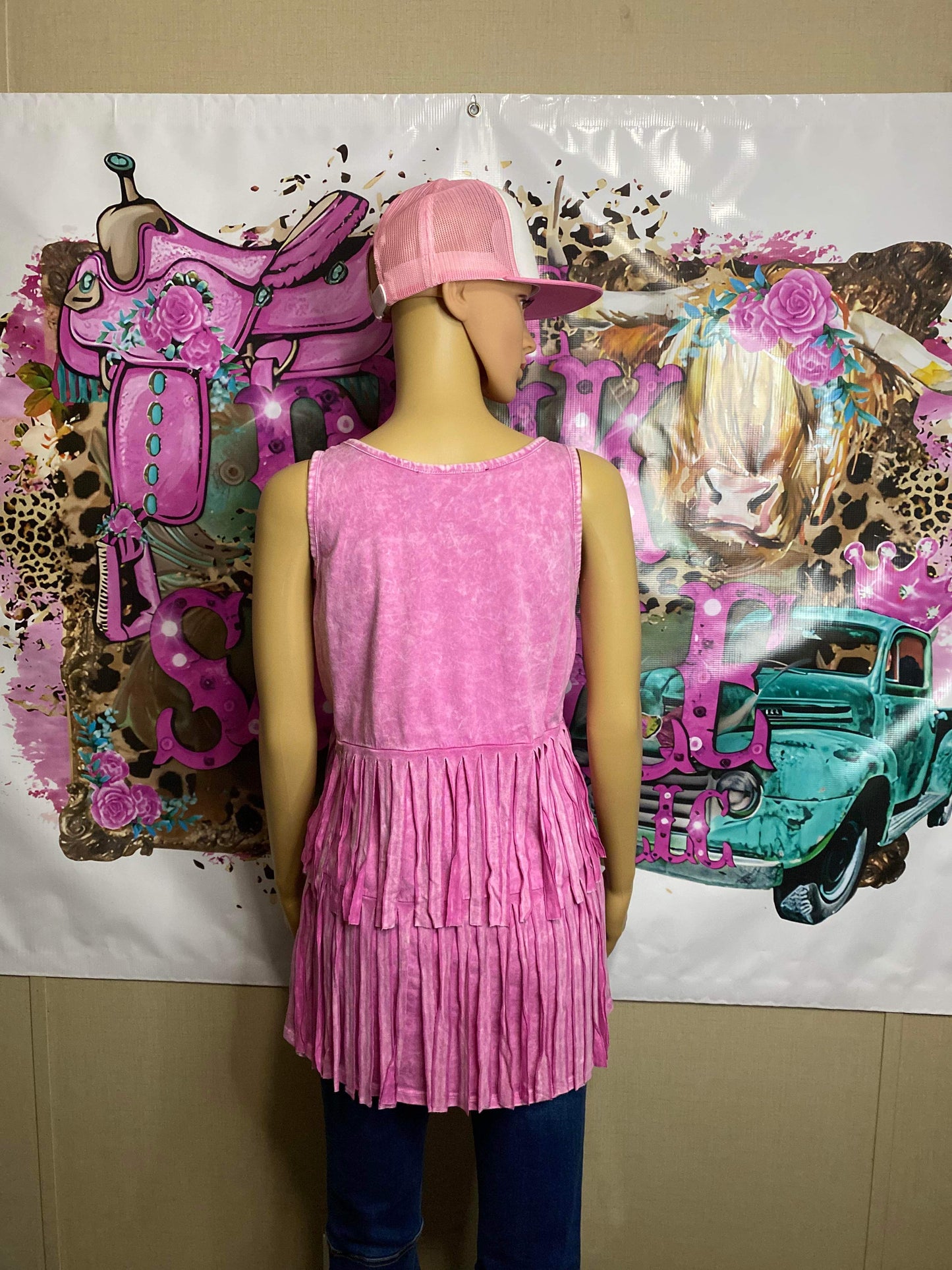 Pink Mineral Wash Fringe Top