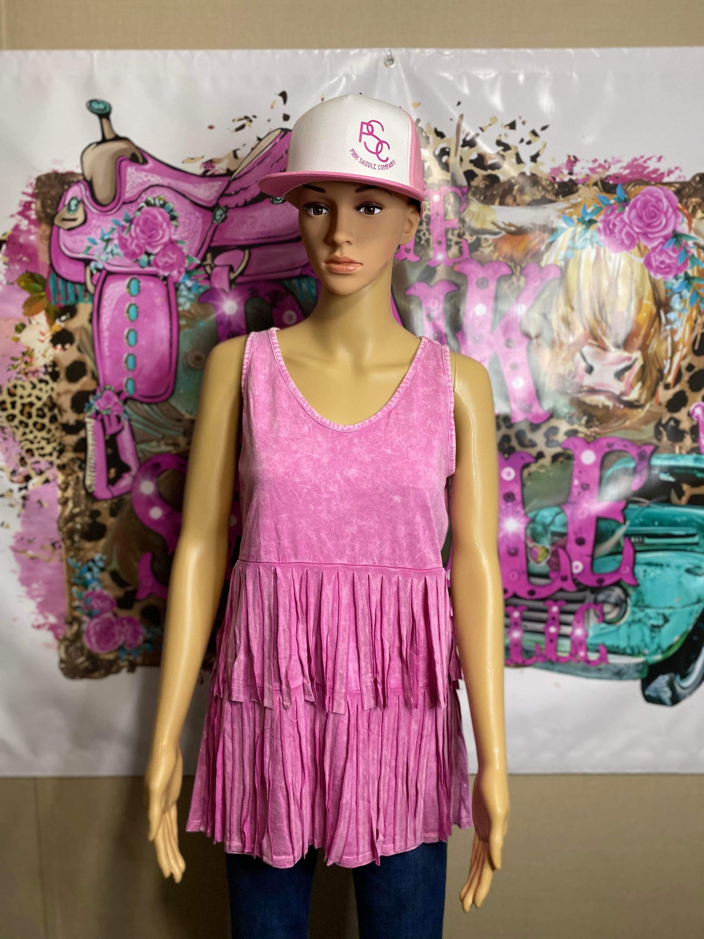 Pink Mineral Wash Fringe Top
