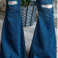 DARK WASH HIGH WAISTED  RIPPED BELL BOTTOMS JEANS