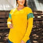 MUSTARD RAGLAN V NECK TEE WITH JADE SEQUIN FRINGE