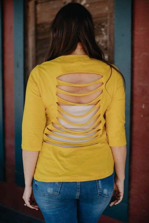 Mustard Shredded Back Top