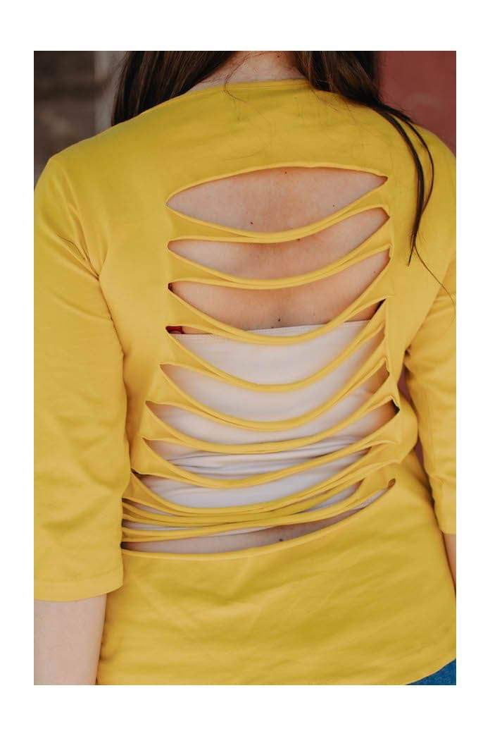 Mustard Shredded Back Top