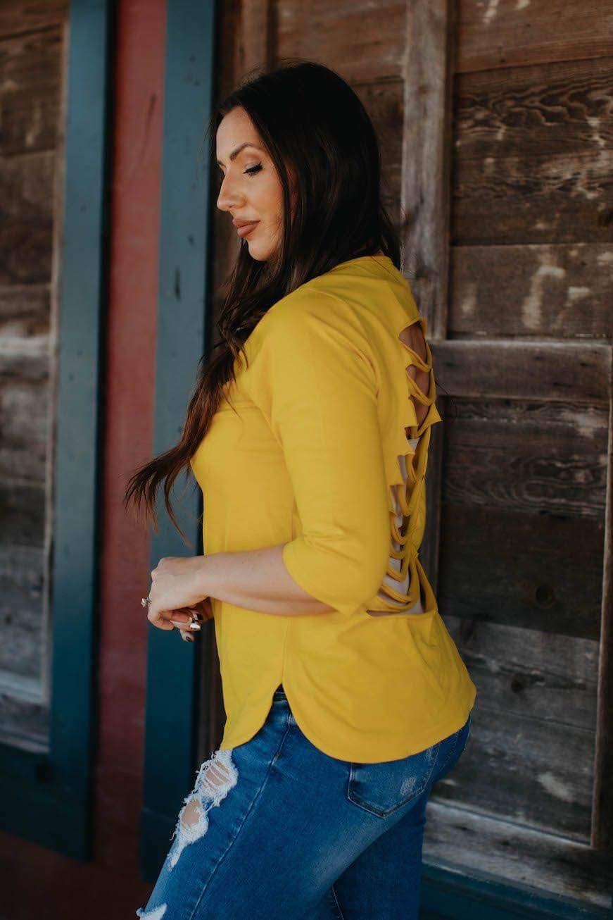 Mustard Shredded Back Top