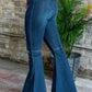 DARK WASH HIGH WAISTED  RIPPED BELL BOTTOMS JEANS